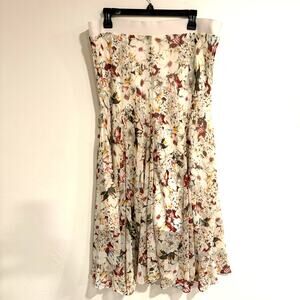 Cottagecore Floral Pleated Sheer Midi Slip Skirt Cream Whimsy Fairy Flowy Boho